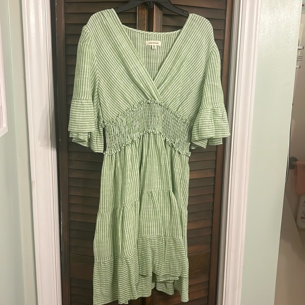 Green and white stripped dress